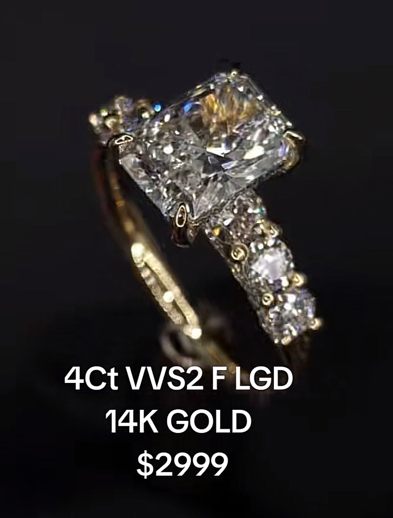 14k gold 4 carat lab diamond ring
