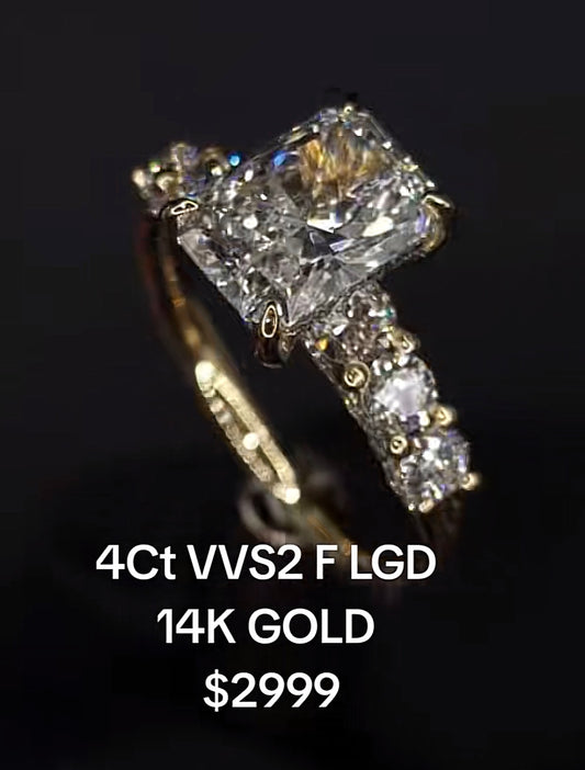 14k gold 4 carat lab diamond ring