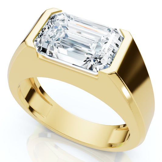 Certified 3Ct Men's Emerald Cut Half Bezel Diamond Ring 14k Gold Lab Grown (F, VVS2)