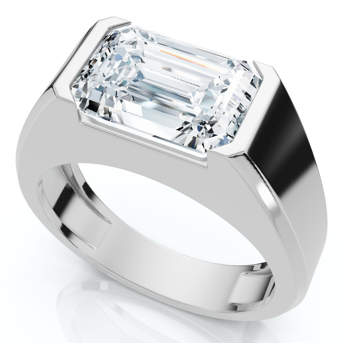 Certified 3Ct Men's Emerald Cut Half Bezel Diamond Ring 14k Gold Lab Grown (F, VVS2)