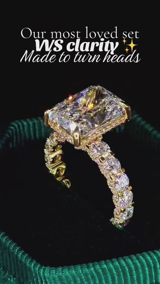 Viral SET: 14k gold with 9 carat lab diamond ring and wedding band